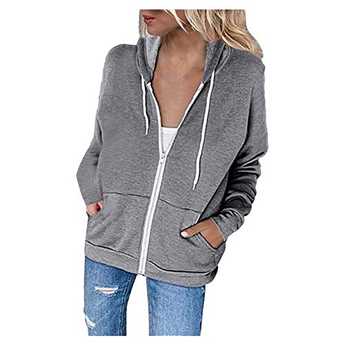 Viunychn Sweatjacke Damen Weiss,Damen Sweatjacke Hoodie Sweatshirtjacke Pullover Oberteile Kapuzenpullover Einfarbig Full Zip Casual Hoodie Sweatshirt von Viunychn