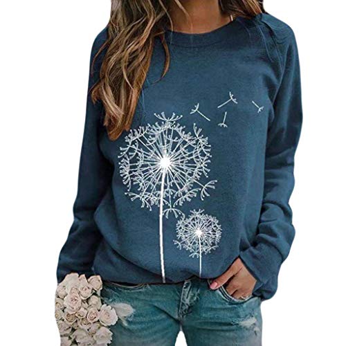 Viunychn Sweatshirt Damen,Damen Löwenzahn Sweatshirt Langarmshirt Pusteblume Drucken Pullover Herbst Winter Bluse Tops Oberteile Streetwear Sportbekleidung von Viunychn