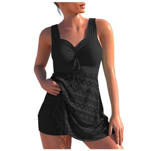 Viunychn Tankini Damen, Zweiteilig Push Up Badeanzug Strand Schwimmanzug Swimwear Bikini Badekleid mit Shorts Strand Schwimmanzug Mesh Bikini Sets Einfarbig Tankini Zweiteilig von Viunychn