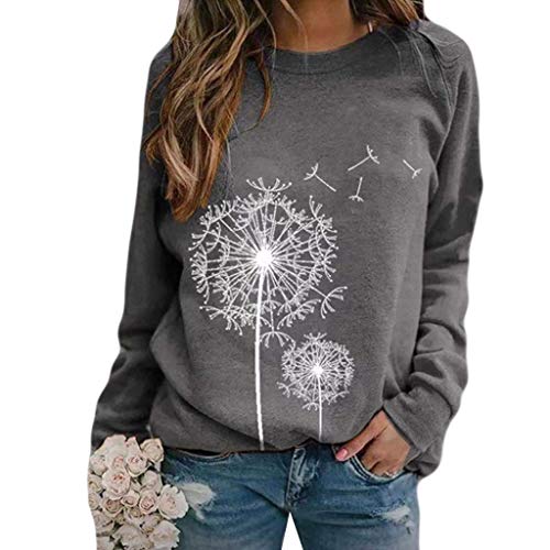 Viunychn Vintage Pullover,Damen Löwenzahn Sweatshirt Langarmshirt Pusteblume Drucken Pullover Herbst Winter Bluse Tops Oberteile Streetwear Sportbekleidung von Viunychn