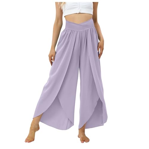 Viunychn Weite Hose Damen Crossover Hohe Taille Bootcut Yogahose Split Flare Leg Elastische Palazzo Hose Sommerhose Leicht Jogginghose Freizeithose Haremshose Wide Leg Pants Women von Viunychn