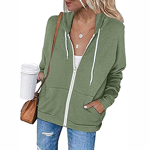 Viunychn Zipper Hoodie,Damen Sweatjacke Hoodie Sweatshirtjacke Pullover Oberteile Kapuzenpullover Einfarbig Full Zip Casual Hoodie Sweatshirt von Viunychn