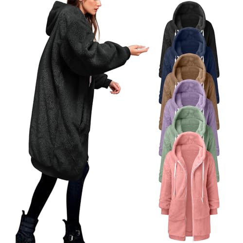 Warm Teddy Mantel Damen Lang Fleecejacke Mit Kapuze Wintermantel Fleecemantel Plüschmantel Günstig Winterjacke Kuscheljacke Flauschig Teddyfleece Jacke Wollmantel Teddy - Mantel Übergangsjacke @1 von Viunychn