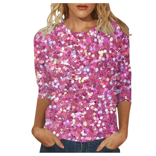 Shop Damen Shirt 3/4 Arm Pailletten Farbverlauf - Rundhalsausschnitt Pailletten Oberteil Damen Glitzer Shirt Damen Pailletten Oberteil Karneval Festliche Oberteile Damen Glitzer von Viunychn