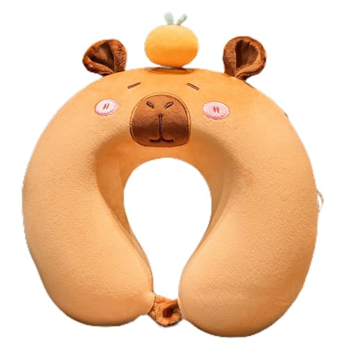 Kinder Nackenkissen Niedlich Capybara Reisekissen Memory Foam Travel Pillow Cartoon Reisekissen Erwachsene Kinder U-förmiges Nackenkissen Flugzeug für Reisen (Orangen) von Viusneun