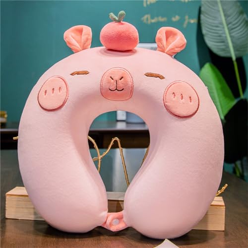 Kinder Nackenkissen Niedlich Capybara Reisekissen Memory Foam Travel Pillow Cartoon Reisekissen Erwachsene Kinder U-förmiges Nackenkissen Flugzeug für Reisen (Rosa) von Viusneun