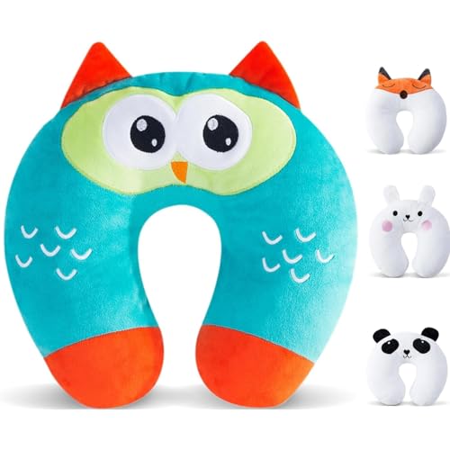Nackenkissen Kinder Cartoon Tier Reisekissen Weiches Nacken-Kopf-Kinn-Stützkissen, Niedlich Kinder Reisekissen U-förmiges Nackenkissen Flugzeug Auto für Reisen (Eule) von Viusneun
