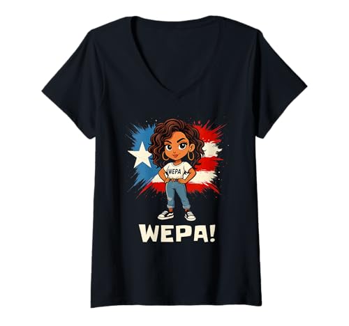 Damen Wepa Girl Puertoricanisches Fest Boricua Pride Culture T-Shirt mit V-Ausschnitt Damen Wepa Girl Puertoricanisches Fest Boricua Pride Culture T-Shirt mit V-Ausschnitt von Viva Boricua Apparel