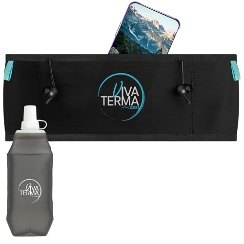 Viva Terma Laufgürtel + Soft Flask 500 ml, Laufgürtel für Damen, Laufgürtel für Herren, zum Laufen, Trailrunning und Wandern., Schwarz , S/M, Laufgürtel mit Taschen zur Aufbewahrung von persönlichen von Viva Terma