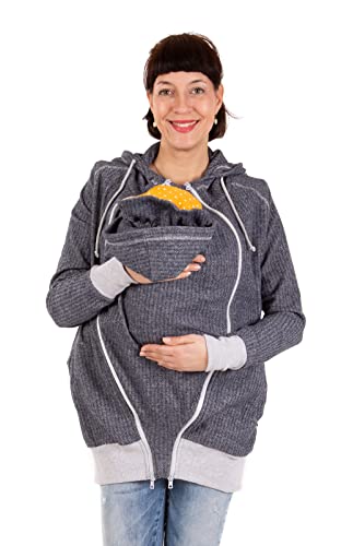 Viva la Mama 3in1 Jacke mit Babyeinsatz I Jacke für Schwangere Sommer I Tragejacke für Baby - CLEO - grau - S von Viva la Mama