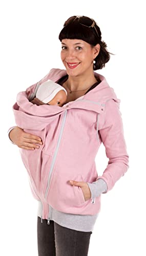 Viva la Mama 3in1 Tragepulli für Mama und Baby I Umstandsjacke mit Tragefunktion I Sweatjacke mit Kapuze I CLEO - rosa - XXL von Viva la Mama