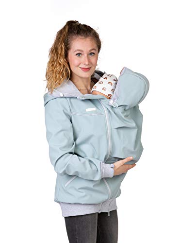 Viva la Mama - 4in1 Allwetter Tragejacke für Vorn- und Rückentragen Umstandsjacke Softshell - AVENTURIS - eisblau - L von Viva la Mama