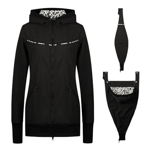 Viva la Mama - 4in1 Allwetter Tragejacke für Vorn- und Rückentragen Umstandsjacke Softshell - AVENTURIS - schwarz/Leo - XL von Viva la Mama