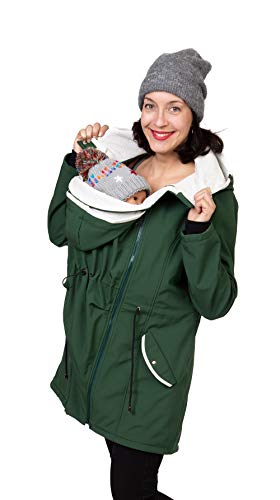 Viva la Mama - 4in1 Trageparka, zum Vorn - und Rückentragen, Umstandsjacke, Freizeitjacke Softshell - PINA - tannengrün - M von Viva la Mama