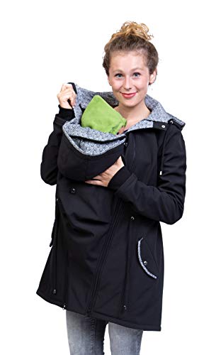 Viva la Mama – 4in1 Tragejacke PINA für Schwangerschaft & Babytragen (vorn & hinten) – Umstandsjacke Softshell Allwetter – schwarz - S von Viva la Mama