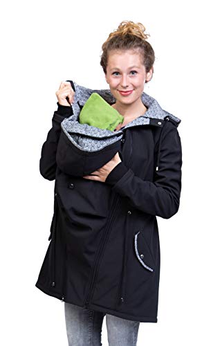 Viva la Mama - Jacke Herbst Winter Babytragen vorn und hinten Rückentragejacke Umstandsjacke Softshell - PINA schwarz abstrakt - XL von Viva la Mama