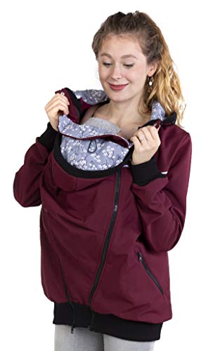 Viva la Mama - 4in1 Softshelljacke Rückentragejacke Umstandsjacke - AVENTURIS -bordeaux/Blumen - S von Viva la Mama