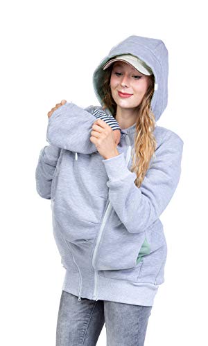 Viva la Mama - Jacke mit Einsatz zum Babytragen Tragejacken Sweatjacke Schwangerschaftsjacke Umstandsmode - Elliot - hellgrau - XXL von Viva la Mama