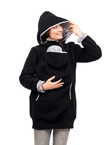 Viva la Mama Kängurujacke, Tragejacke für Baby aus Fleece - AHOI - schwarz-Blüten - XS von Viva la Mama