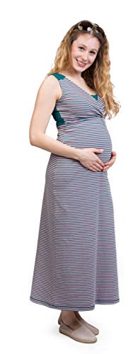 Viva la Mama - Maxikleid Umstandskleid Stillkleid Streifen langes Kleid schwanger - Kaya - pink/Petrol - S von Viva la Mama
