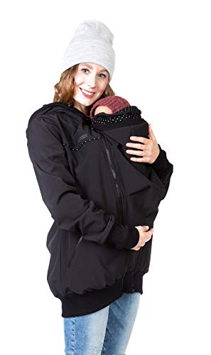 Viva la Mama Tragejacke Rückentrage Baby hinten und vorn tragen Regenjacke Windjacke Softshell Mantel Umstandsjacke - AVENTURIS schwarz Punkte - XXL von Viva la Mama