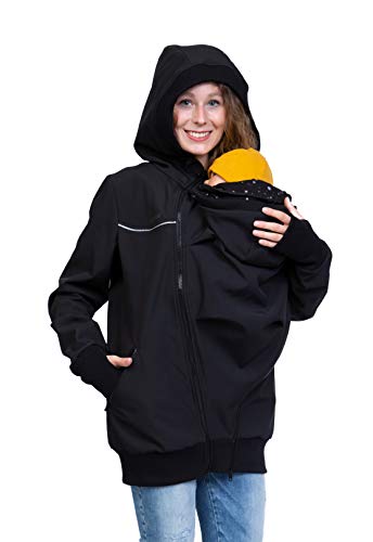 Viva la Mama - Tragejacke mit Reflektoren, Umstandsjacke, Winterjacke Kängurujacke für Babytragen - JACKY - schwarz/Punkte - M von Viva la Mama