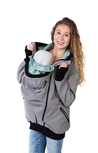 Viva la Mama - Umstandsjacke Herbst Winter warm Softhshell Mama und Baby Jacke zum Tragen - JACKY - grau-mint - S von Viva la Mama