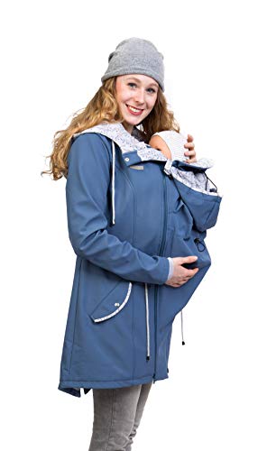 Viva la Mama – 4in1 Tragejacke PINA für Schwangerschaft & Babytragen (vorn & hinten) – Umstandsjacke Softshell Allwetter – schieferblau - XL von Viva la Mama