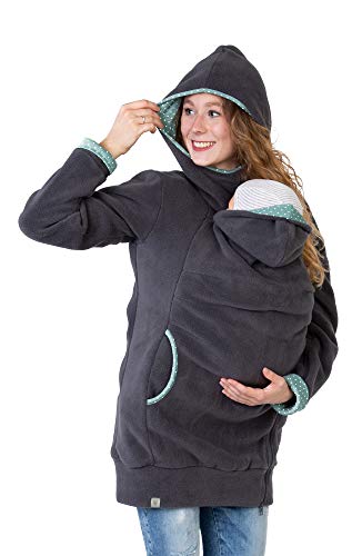 Viva la Mama Umstandsmode Fleecetragejacke Jacke Mama Baby tragen Jacke mit Einsatz warm Tragehoodie Kapuzenpullover - AHOI grau mint Punkte - S von Viva la Mama