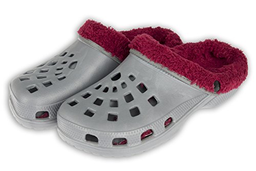 Viva Clogs mit Fütterung Unisex Gr.36-45 - herausnehmbare Fütterung - Hausschuhe Gartenschuhe Schuhe (39, Grau-Rot) von VIVA