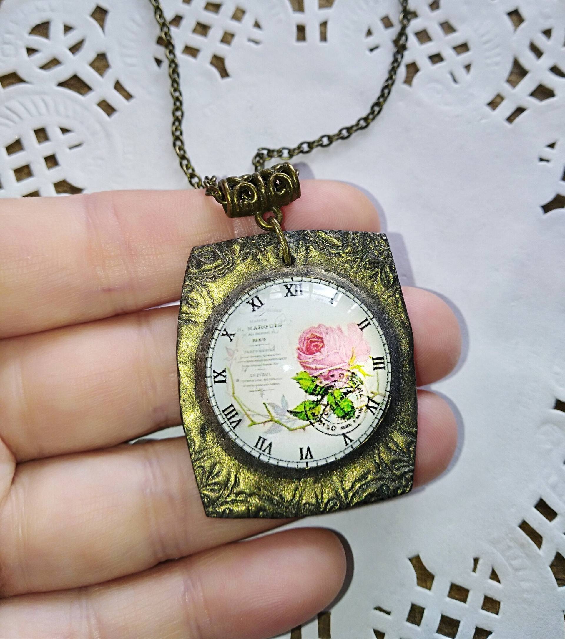 Anhänger Kette Glasschmuck Uhr Schwester Geschenkideen, Statement Harz Schmuck Polymer Clay Art Deco Unikat Geschenk von VivaArcenciel