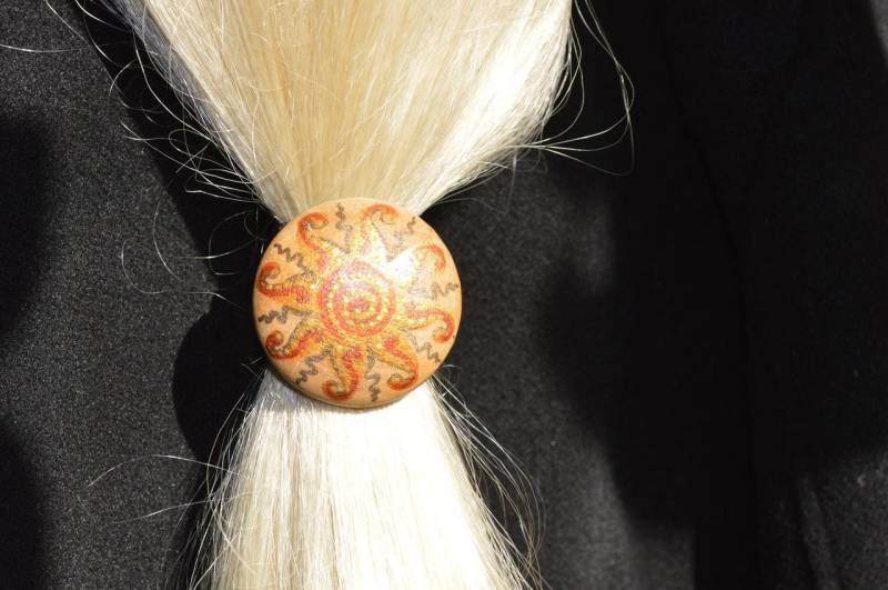 Scrunchy Haargummi Schmuck Hand Bemalt Holz Folk Art Mode Gold Und Braun Jeden Tag Boho, Rustikale Mutter Geschenk Für Ihre Haar-Accessoires von VivaArcenciel