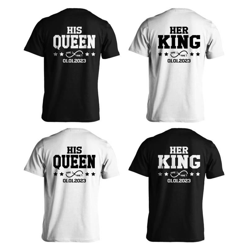 Her King His Queen Mit Name Und Datum 2 Stück 1 Preis T-Shirt Pärchen Tshirt Für Damen Herren Shirt Couple Paar Geschenk Jahrestag von VivaDesignsStudio