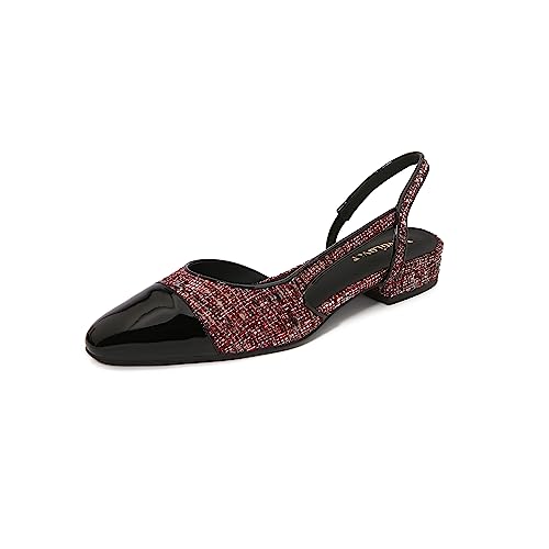 VivaLaver Damen Slingback Flats Zweifarbige Pumps Runde Zehe Flache Sandalen Retro Spleißen Büroschuhe für Freizeit Arbeit, Roter Stoff & Patent, 40.5 EU VivaLaver Damen Slingback Flats Zweifarbige Pumps Runde Zehe Flache Sandalen Retro Spleißen Büroschuhe für Freizeit Arbeit, Roter Stoff & Patent, 40.5 EU von VivaLaver