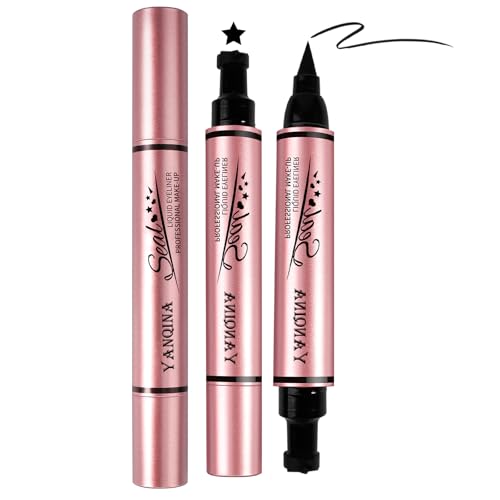 VivaNex Black Eyeliner Stamp Stencil Pen - 2 in 1 Liquid Eyeliner Pencil with Heart Star & Wing Shapes, Long Lasting Waterproof Smudge-Proof von VivaNex