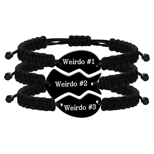 Vivaday 3 Weirdo Herz Armbänder für Sie und Ihn – Stylische Schwarze Geflochtene Armbänder für Männer Frauen – Ideales Weihnachts- und Geburtstagsgeschenk für Freunde Geschwister Liebhaber von Vivaday