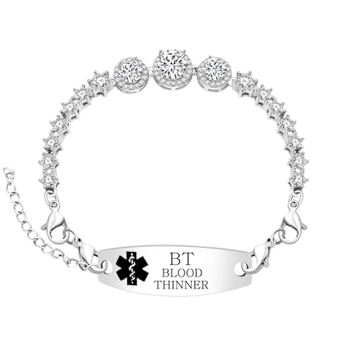 Vivaday BLOOD THINNER Medizinisches ID-Armband mit Zirkonia-Gliedern | Abnehmbares medizinisches Alarmarmband mit Charm | Alltags-Modeschmuck für Frauen | Personalisiertes graviertes Etikett YA5740 von Vivaday