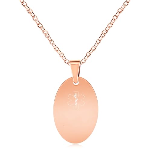 Vivaday Benutzerdefinierte Medizinisches Alarm Halskette für Frauen, Hypoallergen wasserdicht roségold plattierte Rettungsschmuck Gravierte DIY personalisierte Name ICE Identifikation von Vivaday