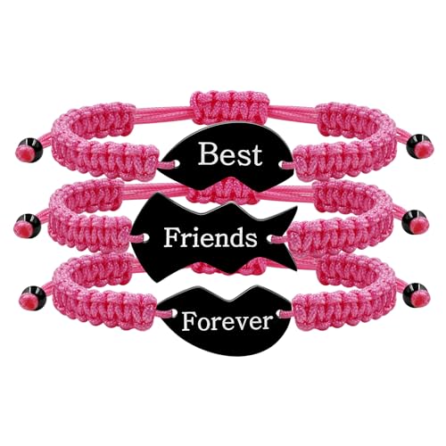 Vivaday Beste Freunde Für Immer Armbänder Set für 3 Frauen - Heißes Rosa Seil Geflochtenes Herz-Puzzle Charm Armband, Muttertag und Geburtstags Schmuck für Mama Ehefrau von Vivaday