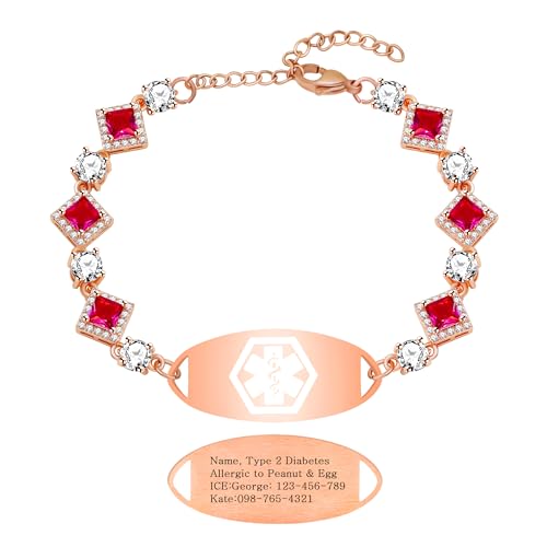 Vivaday DIY Trendy Personalisiertes Alarmarmband für Frauen | Individuell graviertes Notfall-Medizin-Tag | Abnehmbares CZ-Glieder-Design | Sommermode-Stil YA5737 von Vivaday