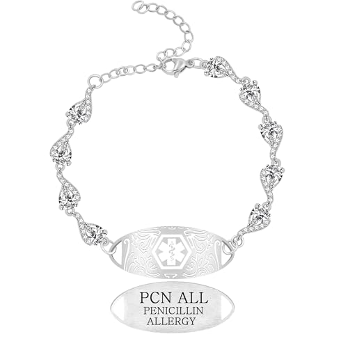 Vivaday Elegantes, langlebiges medizinisches ID-Alarmarmband aus Zirkonia | Notfall-Armbänder mit Text | Sanft zur Haut | Verstellbares Anti-Verlust-Armband für Damen zum Bergsteigen YA5726 von Vivaday