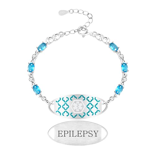 Vivaday Elegantes medizinisches Notfall-ID-Armband mit Zirkonia | Individuell graviertes Namensarmband | Verstellbare Armbänder mit medizinischem Alarm | Stilvolles Anti-Verlust-Armband YA5751 von Vivaday