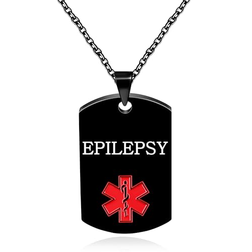 Vivaday Epilepsie Medizinischer Alarm-Schmuck | Schwarze medizinische ID Personalisierte Notfall-Tag-Halsketten | Roter medizinischer Symbol-Edelstahl Gesundheits- und Sicherheits-Halskette von Vivaday