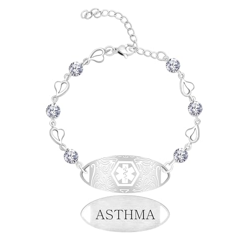 Vivaday Medical ID CZ-Armband | Personalisierter Notfall-Info-Schmuck | Elegantes graviertes medizinisches Symbol für Frauen YA5759 von Vivaday