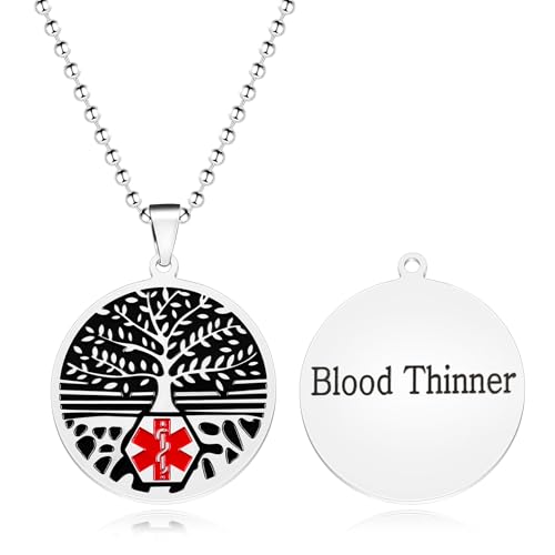 Vivaday Medizinische Alarmkette für Männer und Frauen | Lebensbaum-Anhänger aus Edelstahl | Personalisierte ID-Tag-Kette | Wanderketten für empfindliche Haut YA5053 von Vivaday