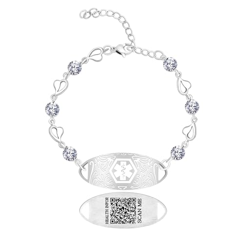 Vivaday Medizinisches ID-Armband mit Zirkonia | Personalisierter Notfall-ID-Tag | Individueller Schmuck mit medizinischen Symbolen für Frauen YA5759 von Vivaday
