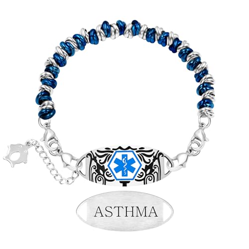 Vivaday Medizinisches ID-Armband mit runden Gliedern in Farbe | Graviertes medizinisches ID-Tag-Armband | Edelstahl-Anhänger für unterwegs oder den Alltag | Hypoallergen für Frauen YA5541 von Vivaday