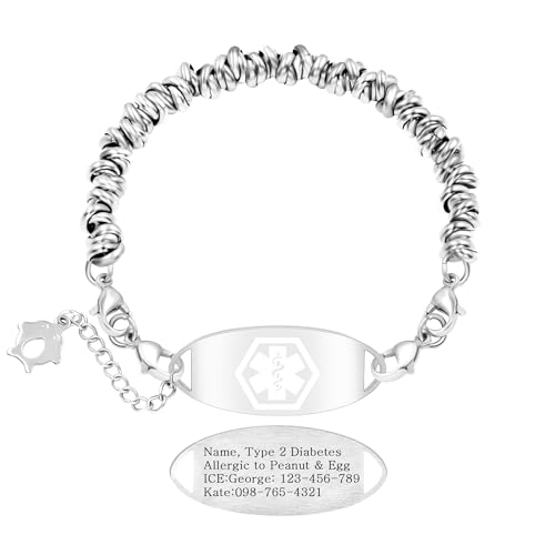 Vivaday Medizinisches Info-Armband für Damen | Buntes Gliederdesign | Graviertes Notfall-ID-Tag | Leichtes, hypoallergenes und bequemes Tragegefühl | Sicherheitsarmbänder für jeden Tag YA5541 von Vivaday