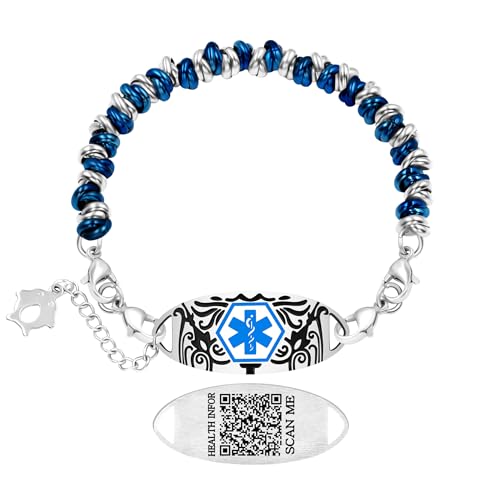 Vivaday Medizinisches Notfallarmband mit kreisförmigen Gliedern | Gravierter medizinischer ID-Schmuck für Frauen | Notfallarmbänder aus Edelstahl YA5541 von Vivaday