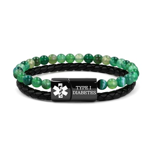 Vivaday Notfall-Info-Armband | Individuelle Lederperlenarmbänder | Allergie-Alarm-ID-Armband | Leichtgewichtig für Sport und Outdoor | Bequeme Passform für Herren YA5553 von Vivaday